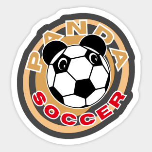 Panda soccer head of a cute panda in the shape of a soccer ball on the background of an orange circle for sports lovers orange and red letters with white borders Sticker